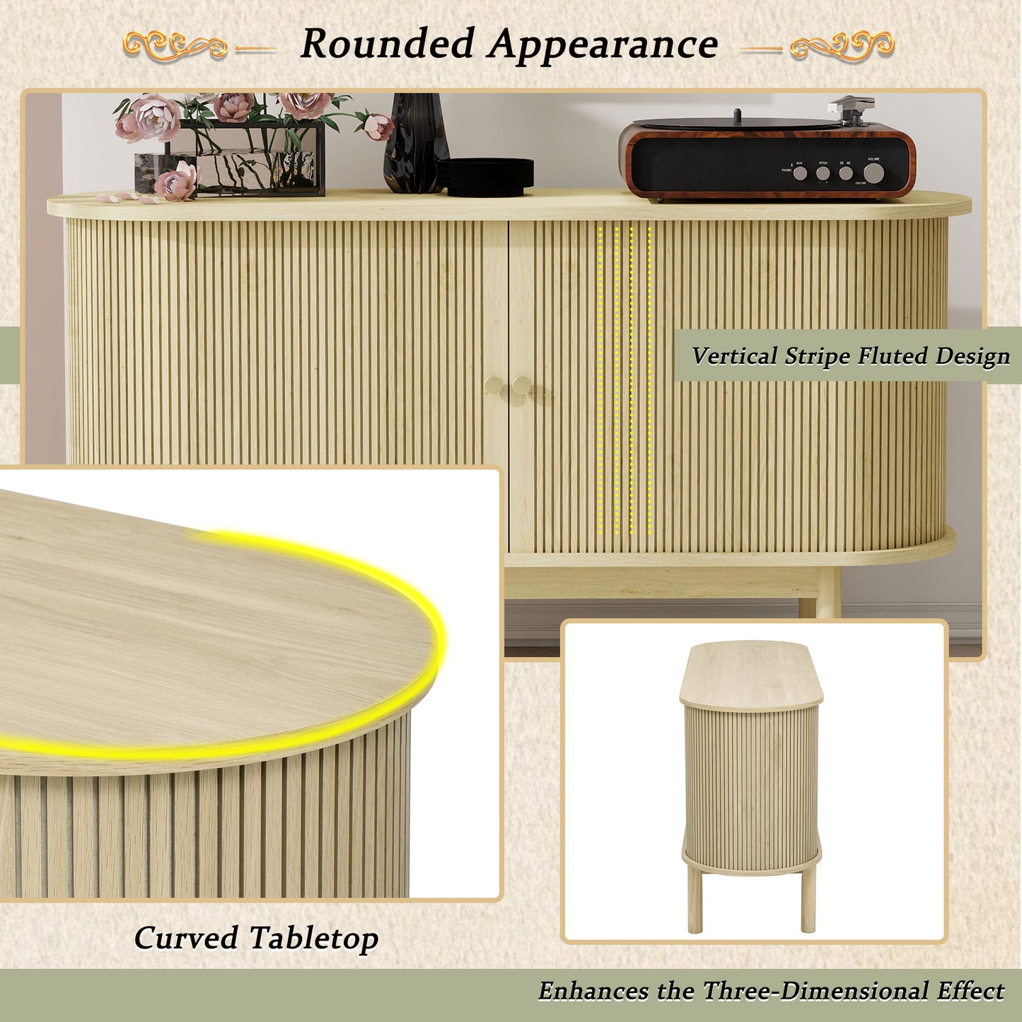 Dressoir – Sideboard – Opbergkast – Ladekast – Kast – Natuurlijk Hout – Verstelbare Planken – Pinehouten Poten – 138 cm Breed