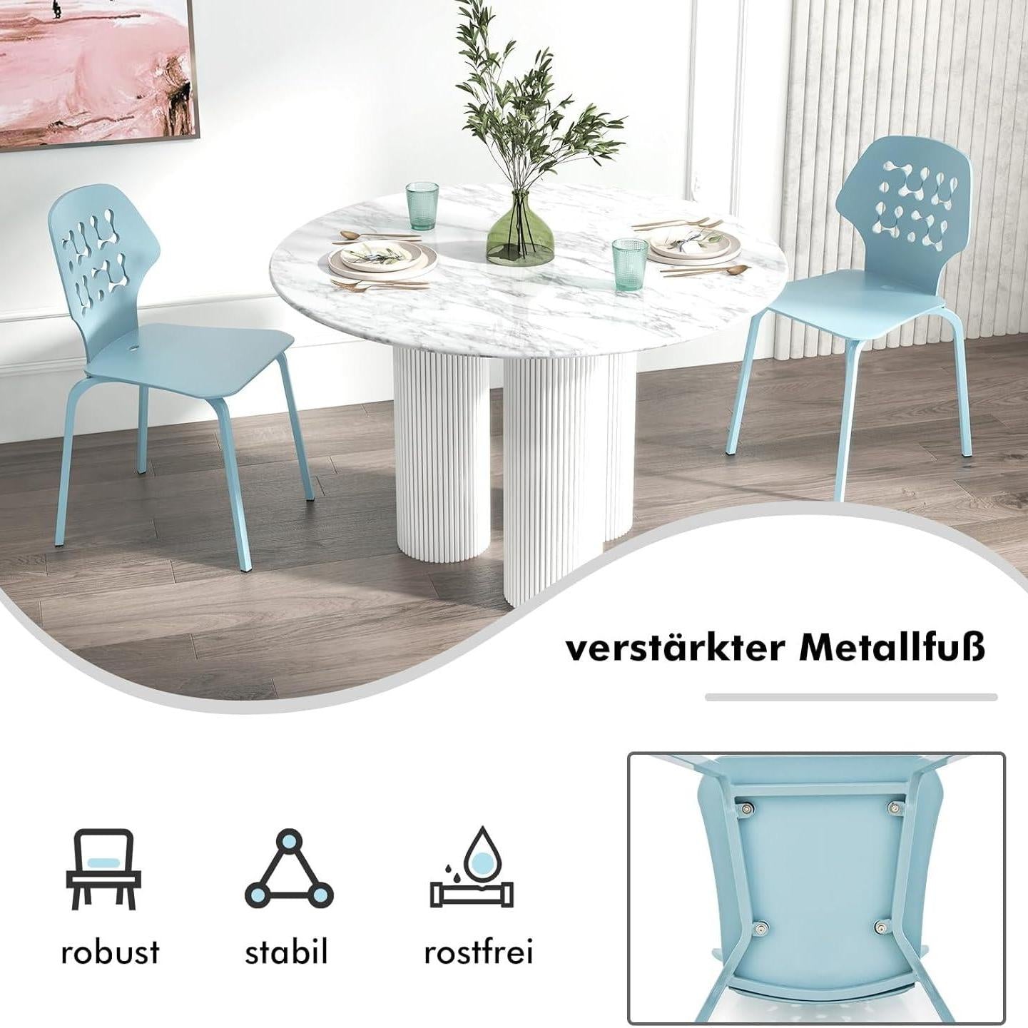 Eetkamerstoel – Keukenstoel – Stoel – Zitstoel – Blauw – Ergonomische Rugleuning – Stevig Metalen Frame 150 kg