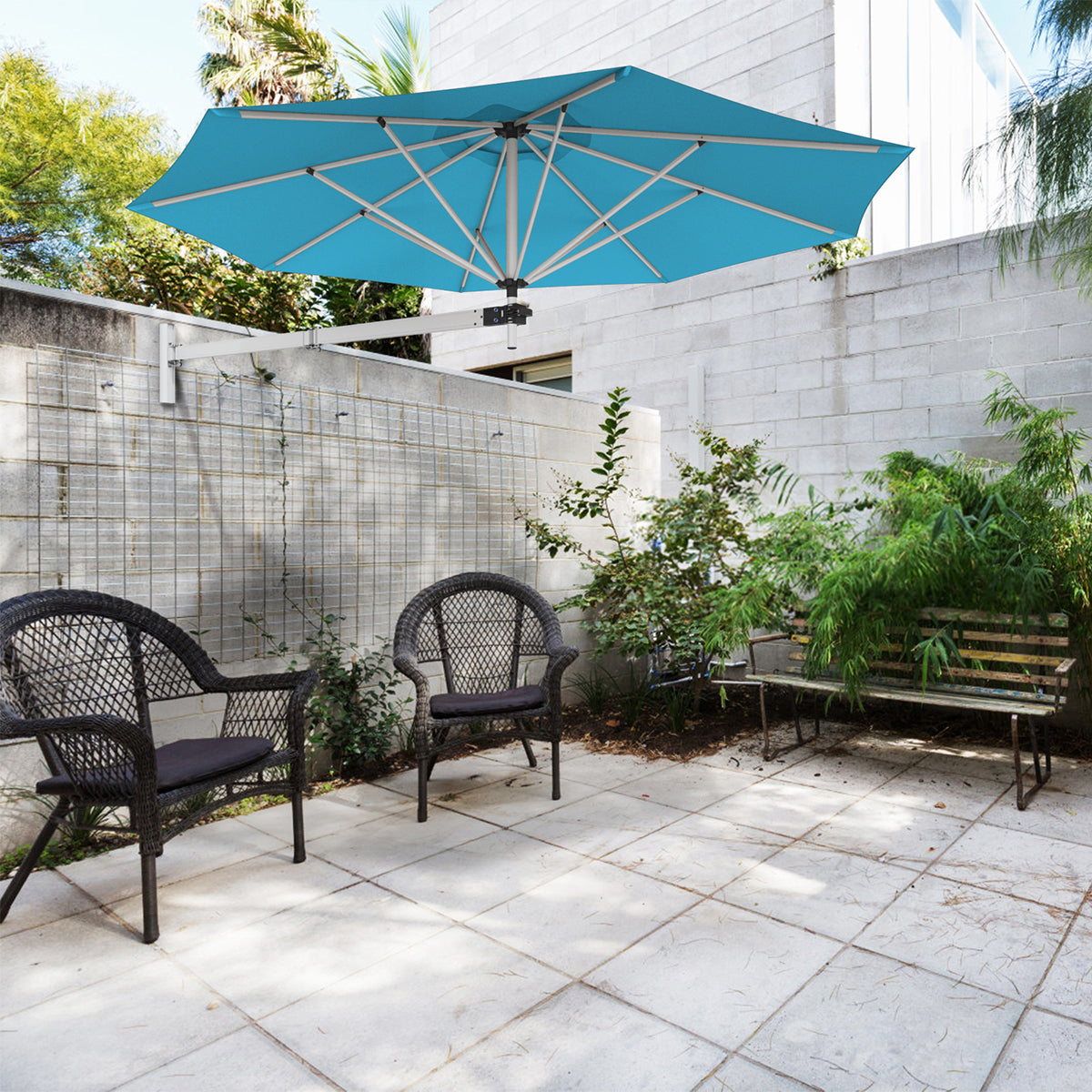 Cantilever Wandparasol – Muurparasol – Schaduwparasol – Balkonparasol – Hangparasol – 247 cm Diameter – Aluminium Frame & Kantelfunctie – Blauw