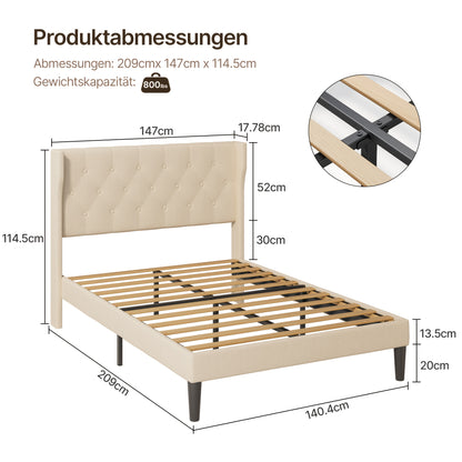 Tweepersoonsbedframe – Bedframe – Ledikant – Slaapbed – Onderbedkast – Modern Design – 140x200 cm – Hout & Metaal – 20 cm Opbergruimte