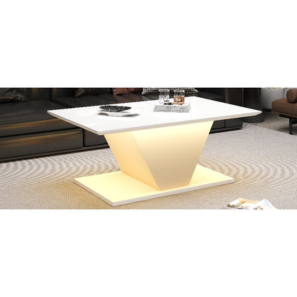 Witte Salontafel – Koffietafel – Sofa Tafel – Center Tafel – Bijzettafel – Hoogglans Afwerking – V-Vorm Design – Compact 100x50x46 cm – Geen Montage