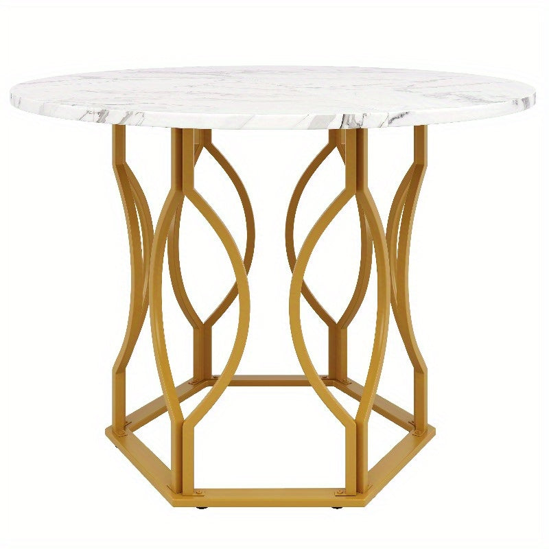 Ronde Eettafel – Moderne Tafel – Bistrotafel – Keukentafel – Tafel Met Marmeren Blad – 100 cm Rond – Gouden Metalen Poten – Stijlvol Marmerdesign – Compact Voor Kleine Ruimtes