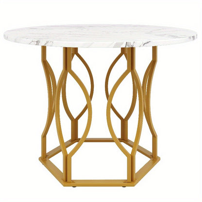Ronde Eettafel – Moderne Tafel – Bistrotafel – Keukentafel – Tafel Met Marmeren Blad – 100 cm Rond – Gouden Metalen Poten – Stijlvol Marmerdesign – Compact Voor Kleine Ruimtes
