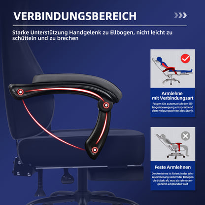 Gaming Chair with Footrest, Ergonomic Gaming Chair, Gaming Armchair with Adjustable Lumbar Cushion Equipped with An Adjustable Lumbar Support And Headrest, 360° Swivel And Designed for A Weight Of Up to 200kg.