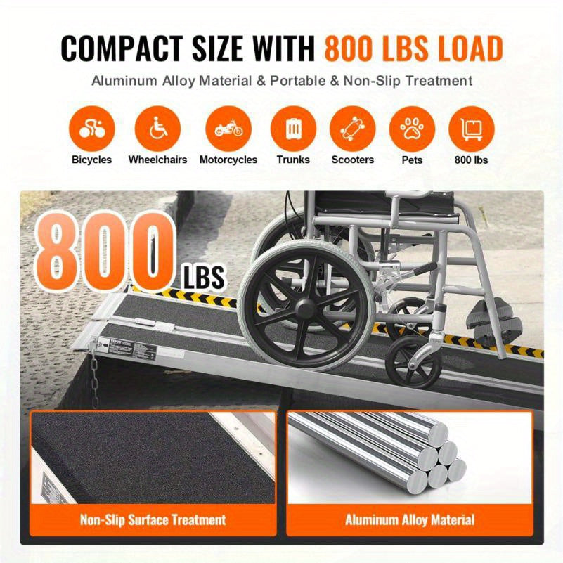 Rolstoelhellingbaan – Oprijplaat – Drempelhulp – Mobiele Hellingsbaan – Rollator Oprijplaat – Aluminium 182,88 cm – Draagvermogen 362,87 kg – Opvouwbaar Antislip Veiligheidsranden