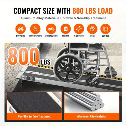 Rolstoelhellingbaan – Oprijplaat – Drempelhulp – Mobiele Hellingsbaan – Rollator Oprijplaat – Aluminium 182,88 cm – Draagvermogen 362,87 kg – Opvouwbaar Antislip Veiligheidsranden