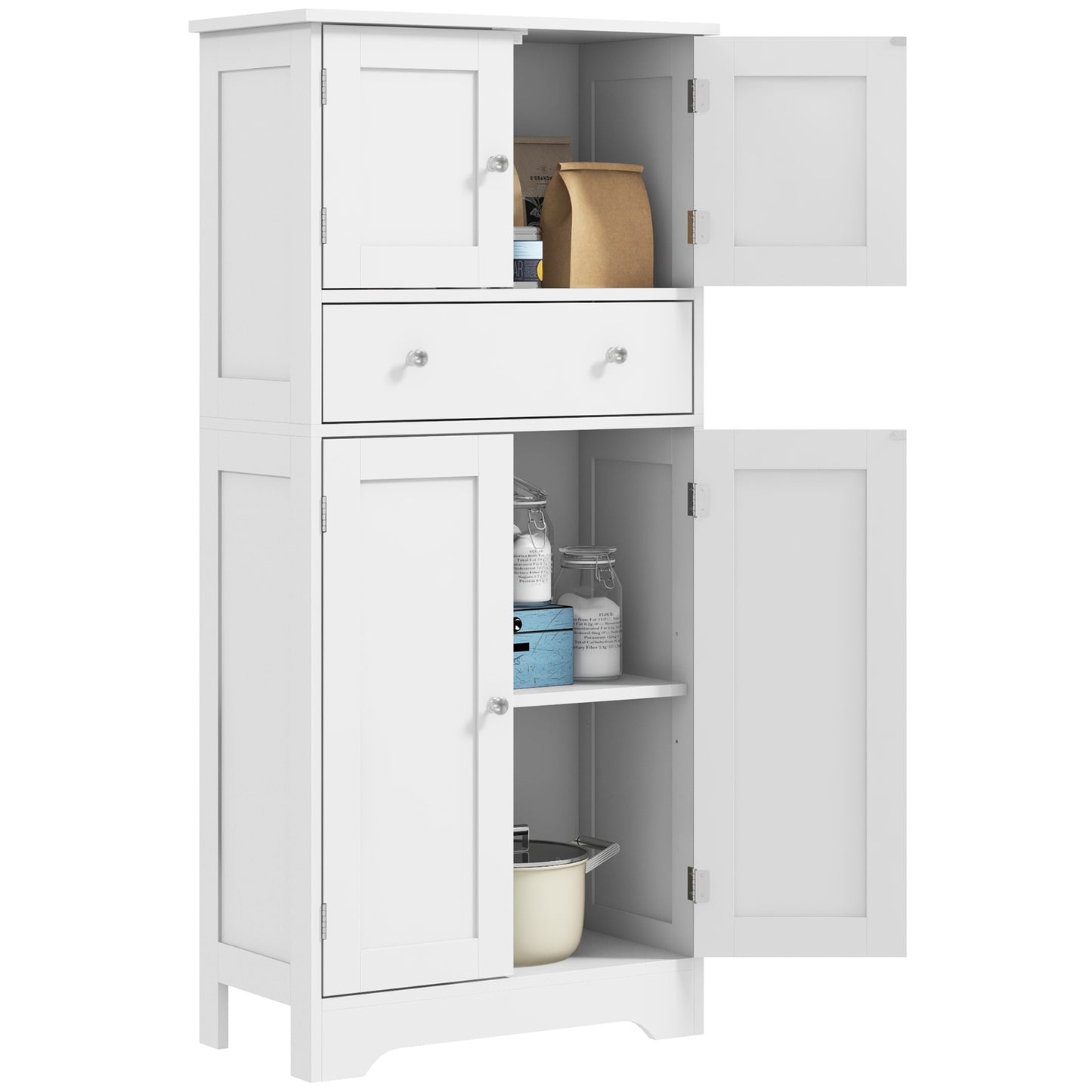 HOMCOM Modern Style Kitchen Buffet Cabinet with Adjustable Shelves, Drawer, and Storage Compartments, Perfect for Dining Room or Living Room, 60 x 30 x 128 cm, White