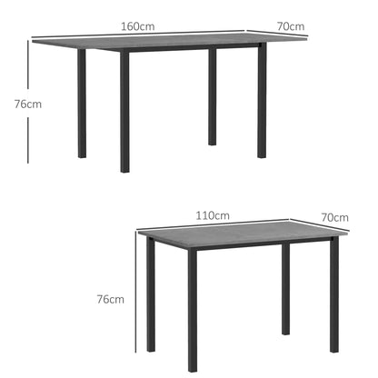 Uitschuifbare Eettafel – Inklapbare Tafel – Uitbreidbare Tafel – Compacte Eettafel – Moderne Keukentafel – Donkergrijs Metalen Frame – Groot Tafelblad 160x70 cm