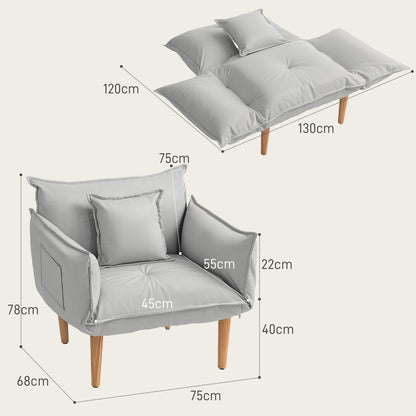 Lounge Stoel – Fauteuil – Zitzak – Relaxstoel – Vloerstoel – Verstelbaar – Zacht Kussen – Lichtgrijs