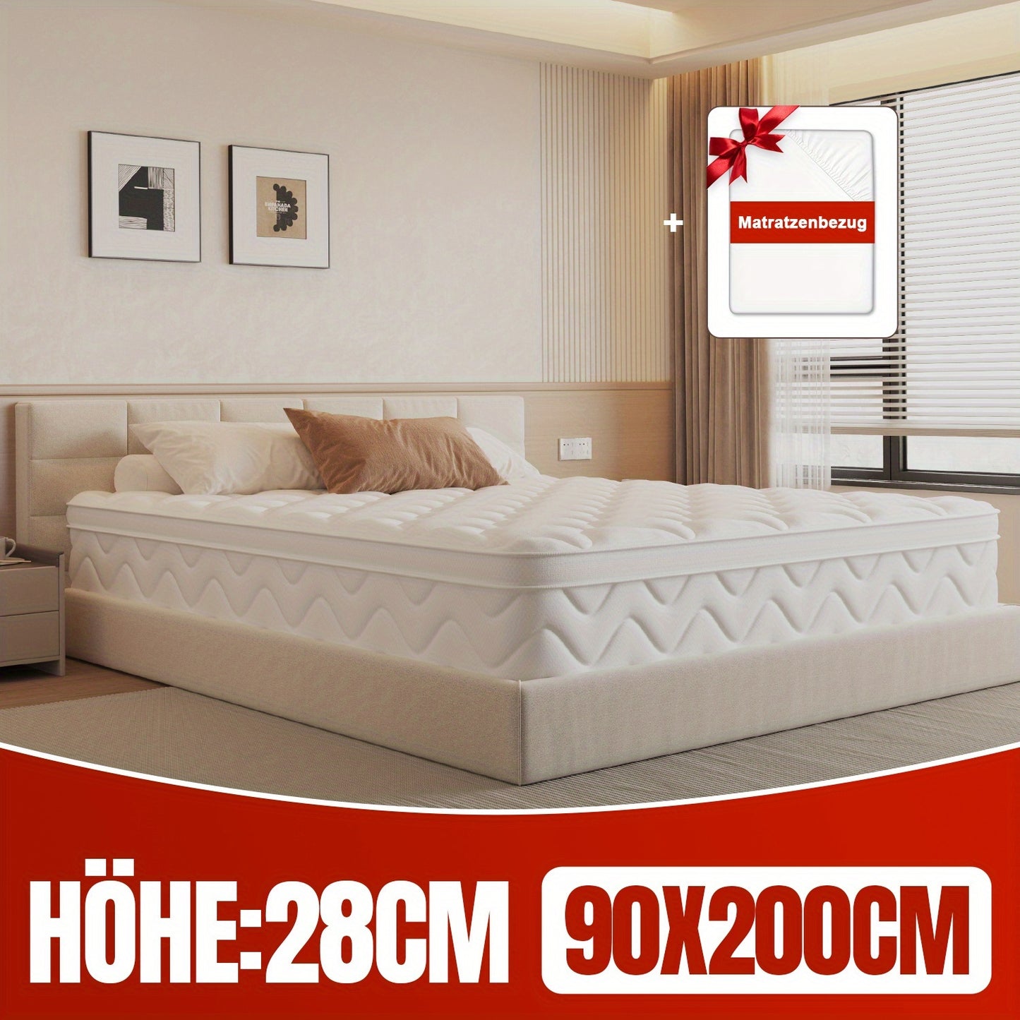 Pocketveringsmatras – Ergonomisch Matras – 7-Zones Matras – Veervering Matras – Eenpersoonsmatras – 90x200 cm – Medium Stevig H3 – Ademend Katoen