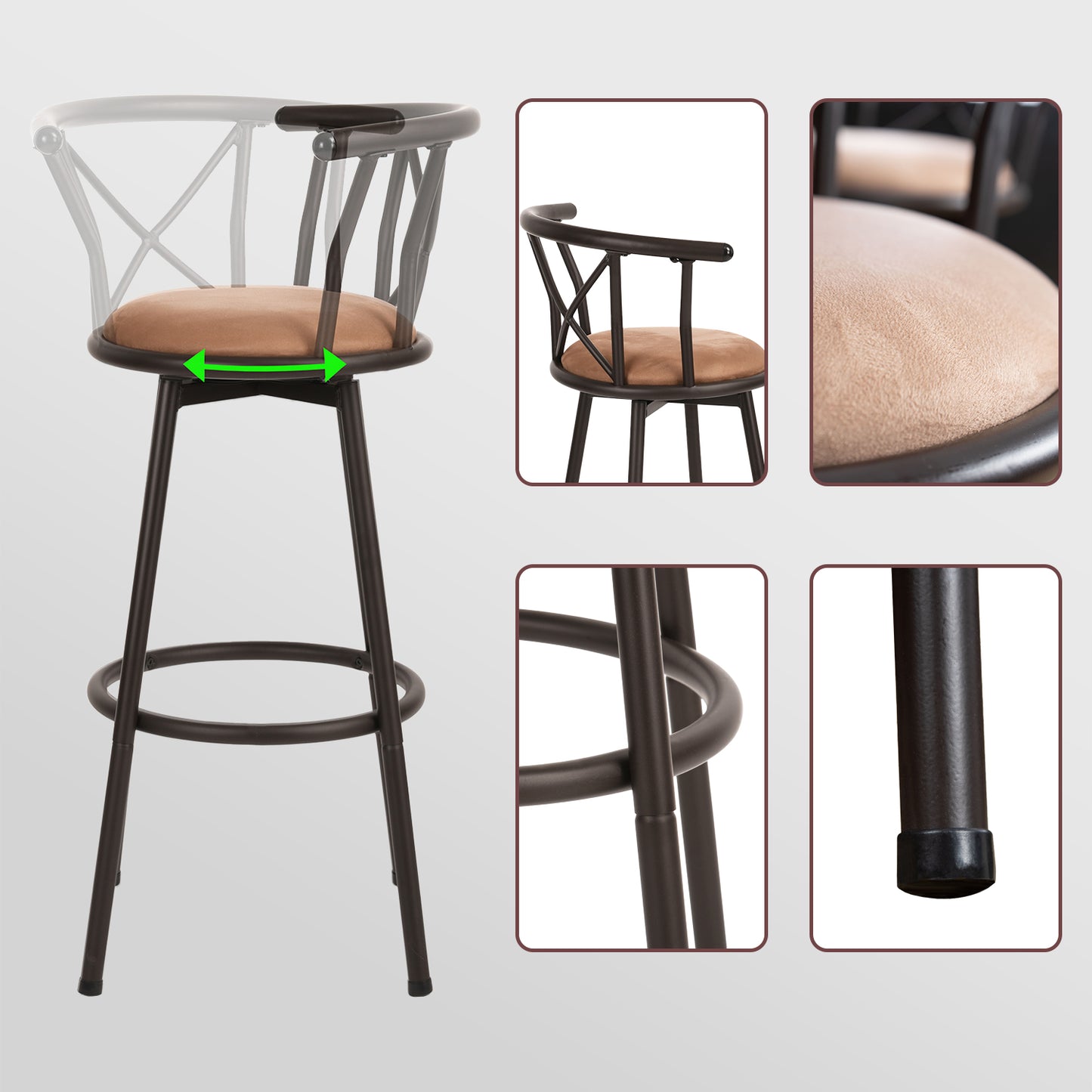 Barstoelen – Barstoelen Met Rugleuning – Keukenstoelen – Barkrukken – Draaistoelen – 63 cm Zithoogte – 360° Draaibaar Met Voetsteun