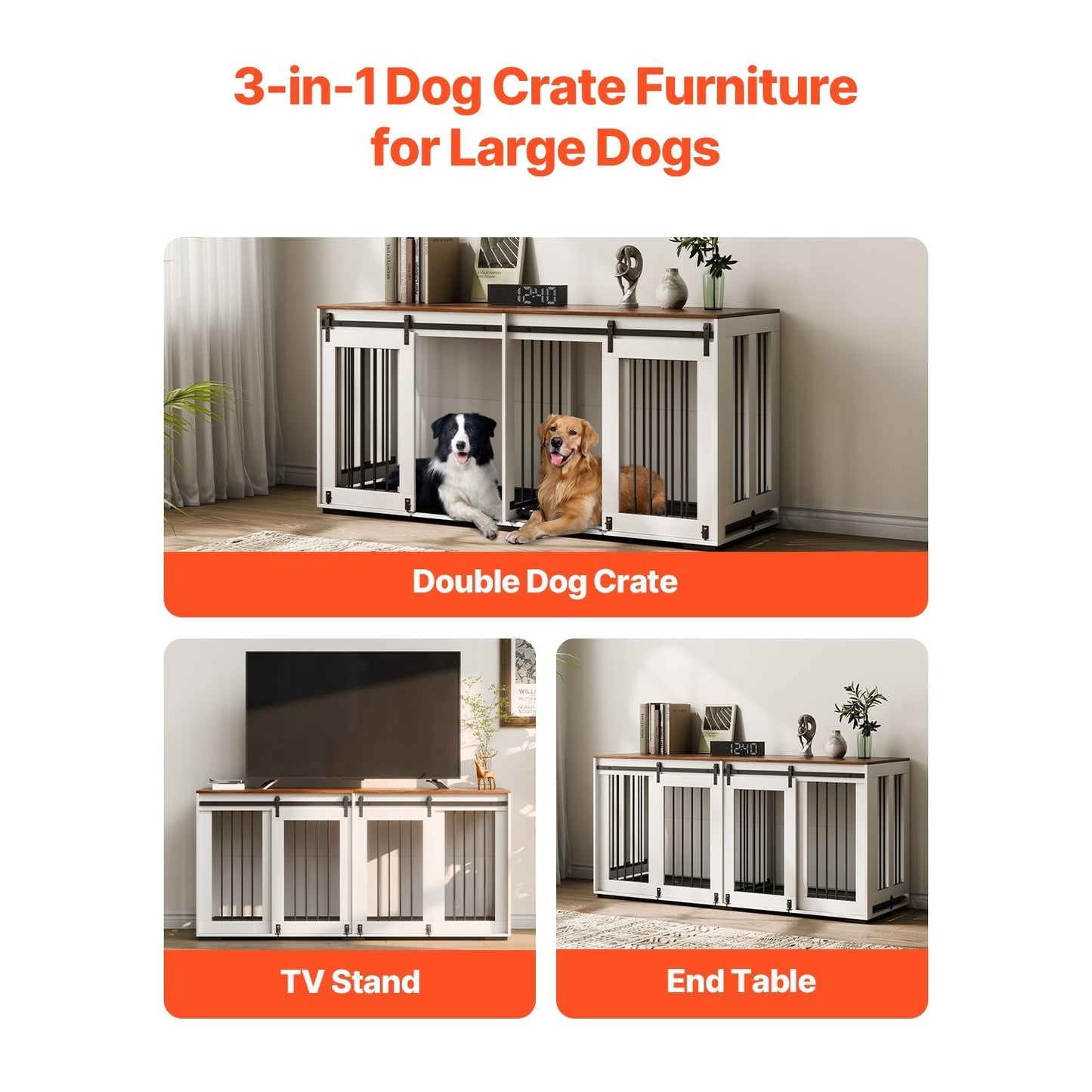 Hondenbench – Hondenkooi – Hondenhok – Hondenkooi Meubel – Bench Voor Grote Honden – 72 Inch – Houten Bank – Uitneembare Plastic Trays