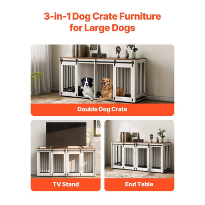 Hondenbench – Hondenkooi – Hondenhok – Hondenkooi Meubel – Bench Voor Grote Honden – 72 Inch – Houten Bank – Uitneembare Plastic Trays