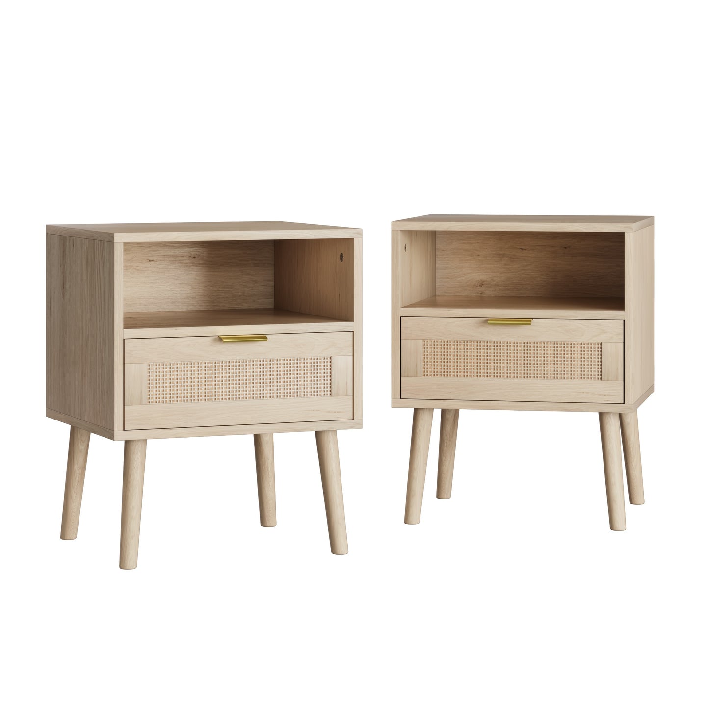 Nachtkastje – Bedside Table – Bijzettafel – Nachtkast – Kastje – Bohemian Stijl – Open Planken – Mid-Century Modern – Gouden Handgrepen – 45 x 40 x 55 cm