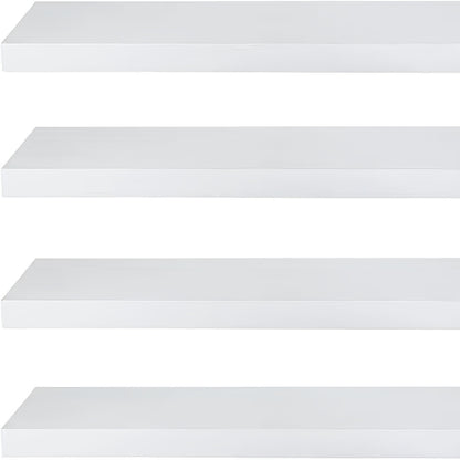 Zwevende plank – Wandplank – Muurplank – Opbergplank – Decoratieve plank – Set van 4 – MDF – Rustiek Wit – Diverse afmetingen 40/60/80/120 cm – Draagvermogen 3-5,5 kg