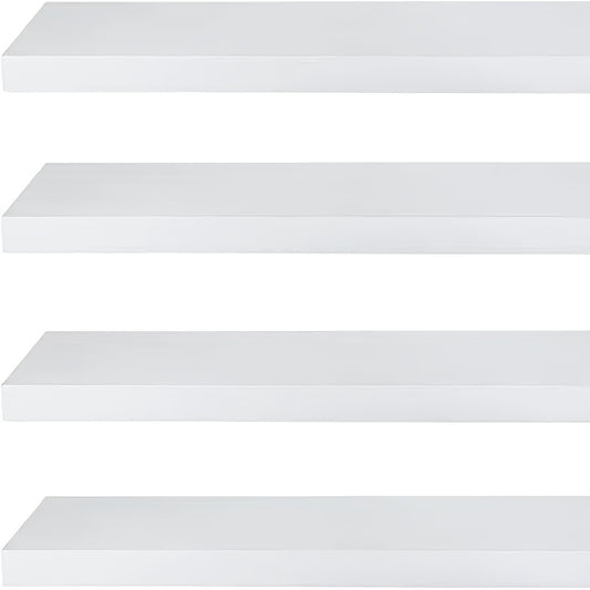 Zwevende plank – Wandplank – Muurplank – Opbergplank – Decoratieve plank – Set van 4 – MDF – Rustiek Wit – Diverse afmetingen 40/60/80/120 cm – Draagvermogen 3-5,5 kg