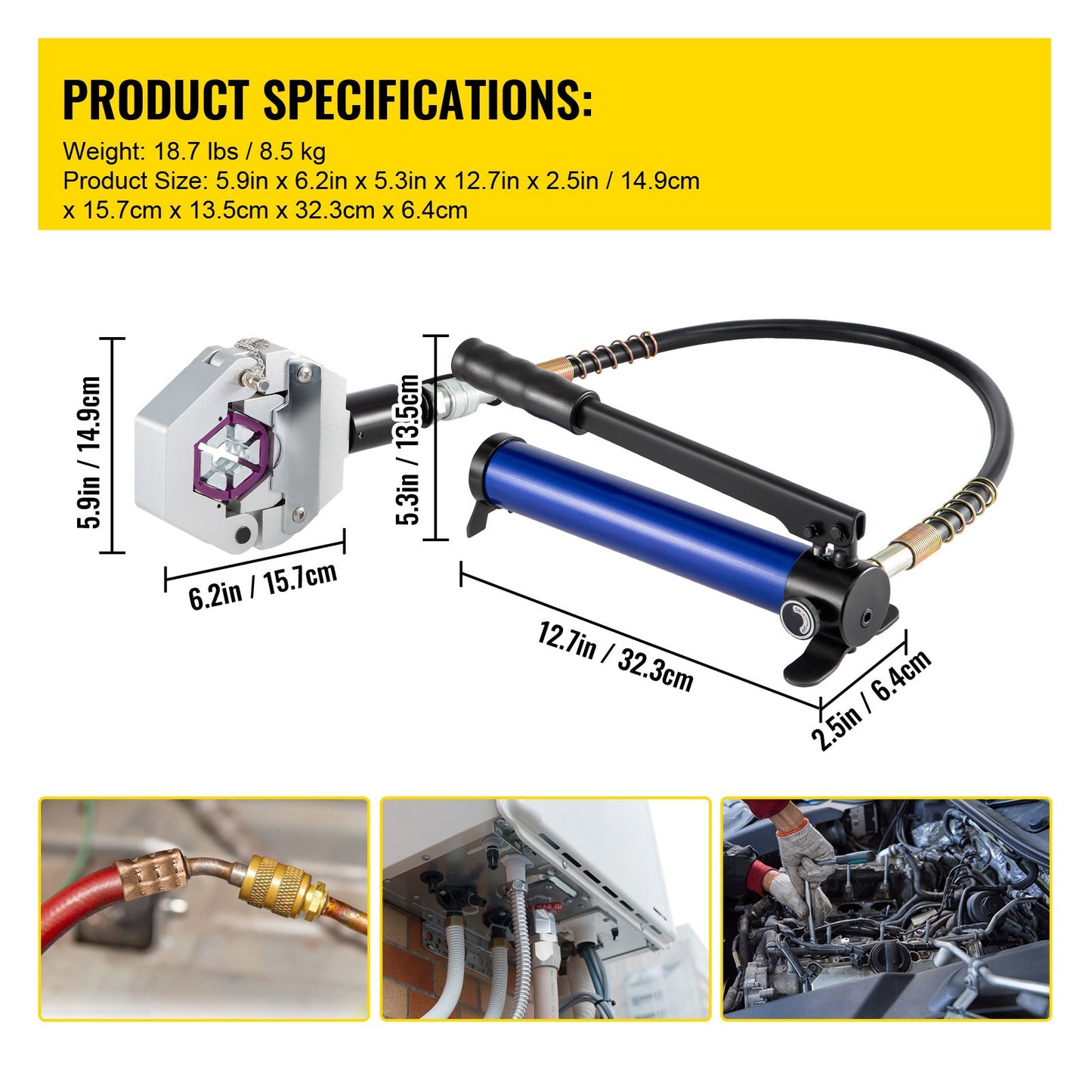 Hydraulische Slangkrimptang – Slangpers – Slangkrimpset – Airco Krimptang – Koolstofslang Krimpper – Aluminium Frame – 7 Matrijzen – Gescheiden Hydraulisch Systeem