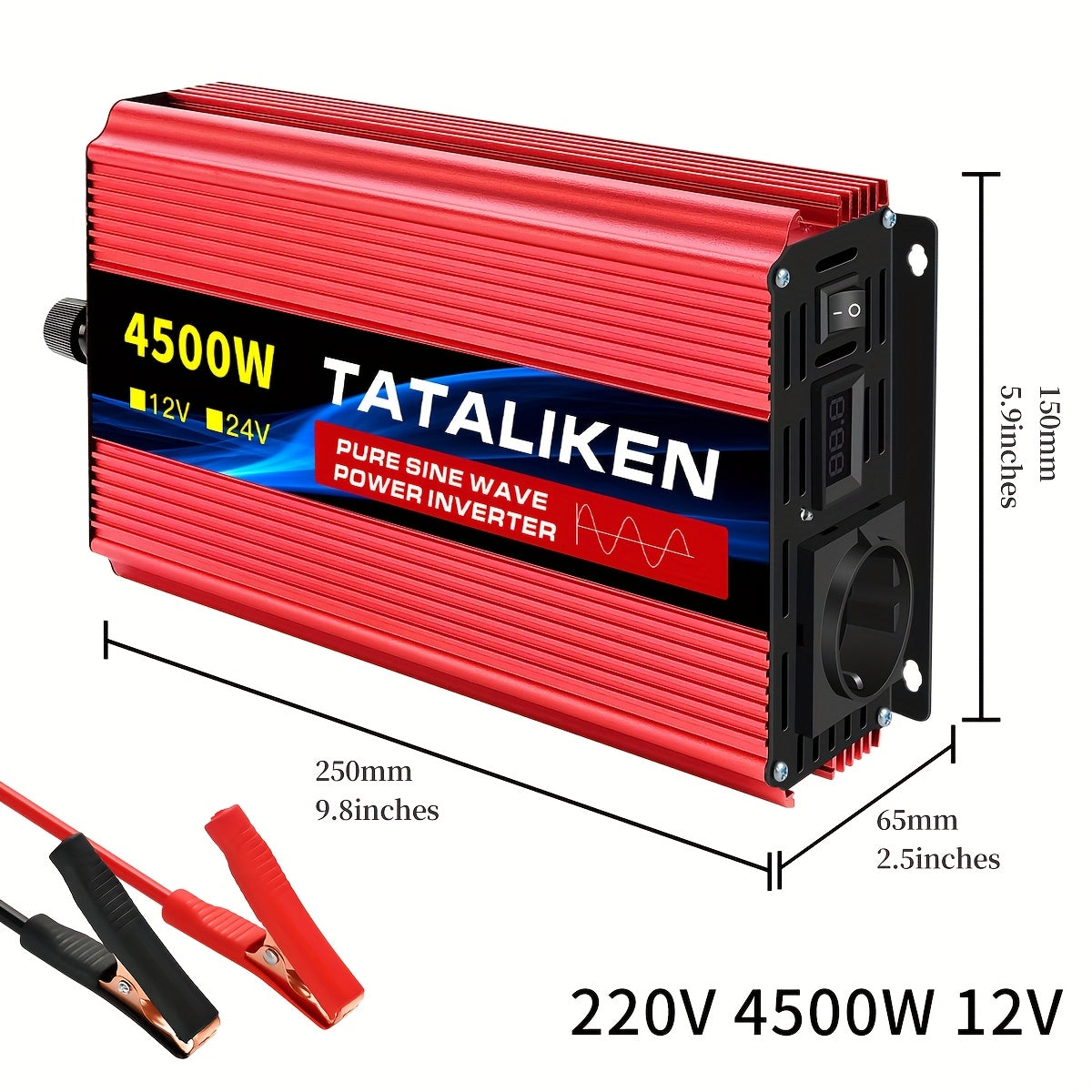Stroomomvormer – Spanningsomzetter – Omvormer – Inverter – Zuivere Sinusgolf – 4500W Piekvermogen – LCD-Display
