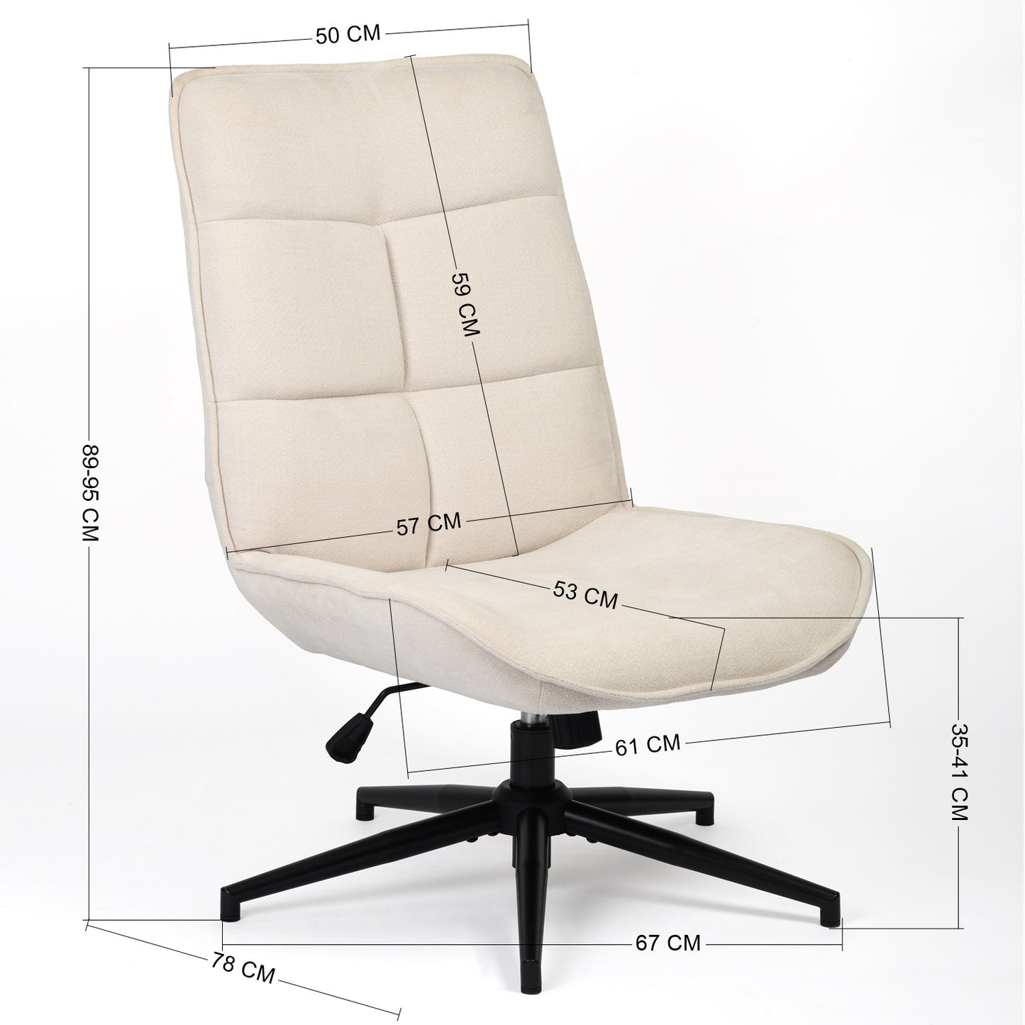 Draaifauteuil – Draaibare stoel – Relaxstoel – Bureaustoel – Fauteuil – 360° Swivel – Verstelbare Hoogte – Chenille Stof Beige 67x61x89-95 cm