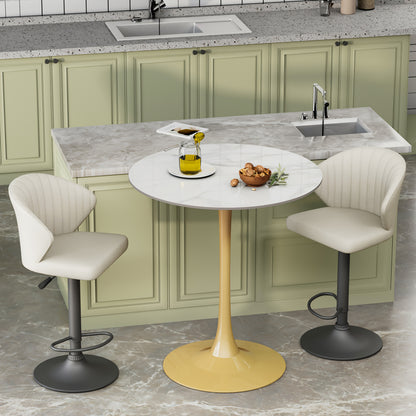 Witte Marmeren Tafel – Eettafel – Bistrotafel – Terrastafel – Hoteltafel – Vlam- en Vlekbestendig – Metalen Frame Gouden Accenten