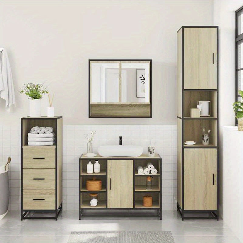 Badkamermeubelset – Badkamermeubels – Badkamerkast – Badkamermeubel – Meubelset – Sonoma Eiken – Duurzaam Hout – Compact Ontwerp