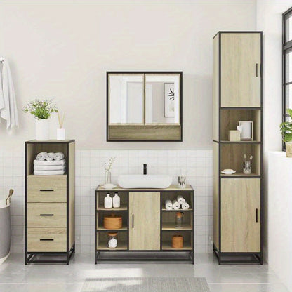 Badkamermeubelset – Badkamermeubels – Badkamerkast – Badkamermeubel – Meubelset – Sonoma Eiken – Duurzaam Hout – Compact Ontwerp