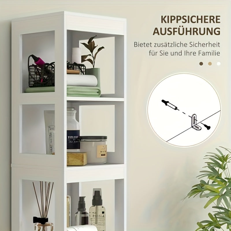 Badkamerkast – Badkamermeubel – Opbergkast – Kolomkast – Wastafelonderkast – Vrijstaand – Bamboe – 2 Lades & 3 Open Vakken – Compact Design – Natuurlijk Wit