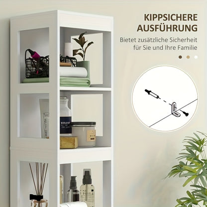 Badkamerkast – Badkamermeubel – Opbergkast – Kolomkast – Wastafelonderkast – Vrijstaand – Bamboe – 2 Lades & 3 Open Vakken – Compact Design – Natuurlijk Wit