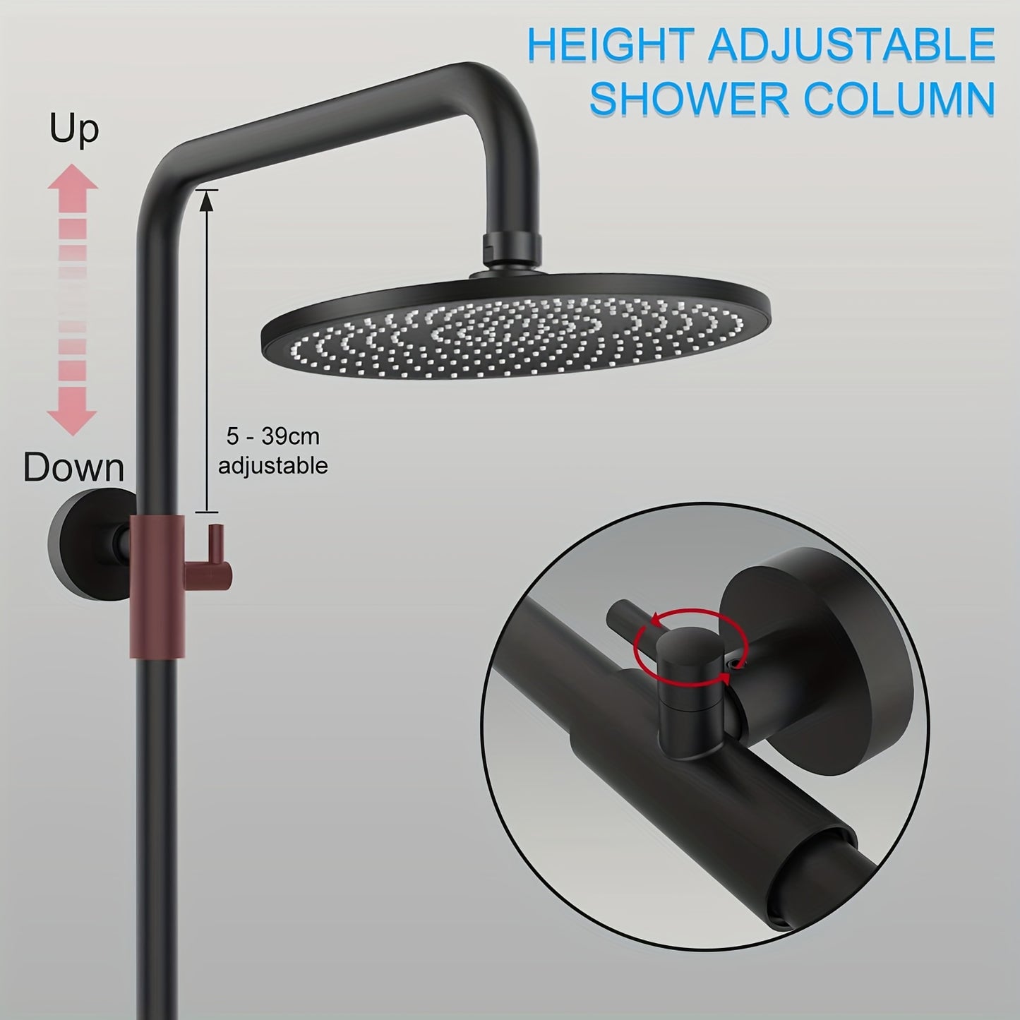 Douchekolom – Douchepaneel – Douchewand – Regendouche – Thermostaatkraan – Verstelbare Hoogte 92-126 cm – 25 cm Ronde Regendouche