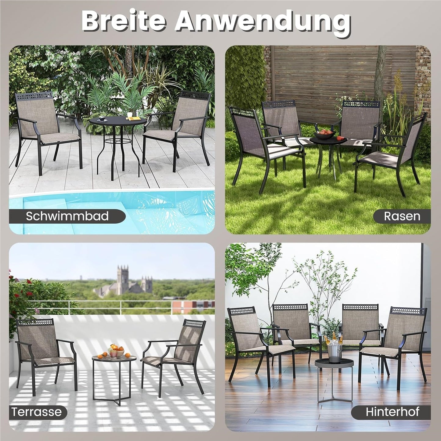 Tuinstoelen – Tuinstoelen – Balkonstoelen – Tuinmeubilair – Buitenzitmeubels – 2-Delige Set Koffiekleur – Sneldrogende Stof – Stevig Metalen Frame Tot 150 kg