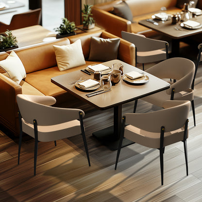 Eetkamerstoelen – Stoelen – Kuipstoelen – Design Stoelen – Keukenstoelen – Set Van 2 – Microfiber En Silicone Leer – Metalen Pootjes – Ergonomische Rugleuning – Comfortabele Schuimzitting – Khaki En Zwart/Bruin