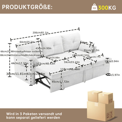 Opbergbed – Stoffen Bed – Slaapsysteem – Tweepersoonsbed – Bed Met Nachtkastjes – 160x200 cm – Hydraulische Opbergruimte – Bamboe Frame Beige