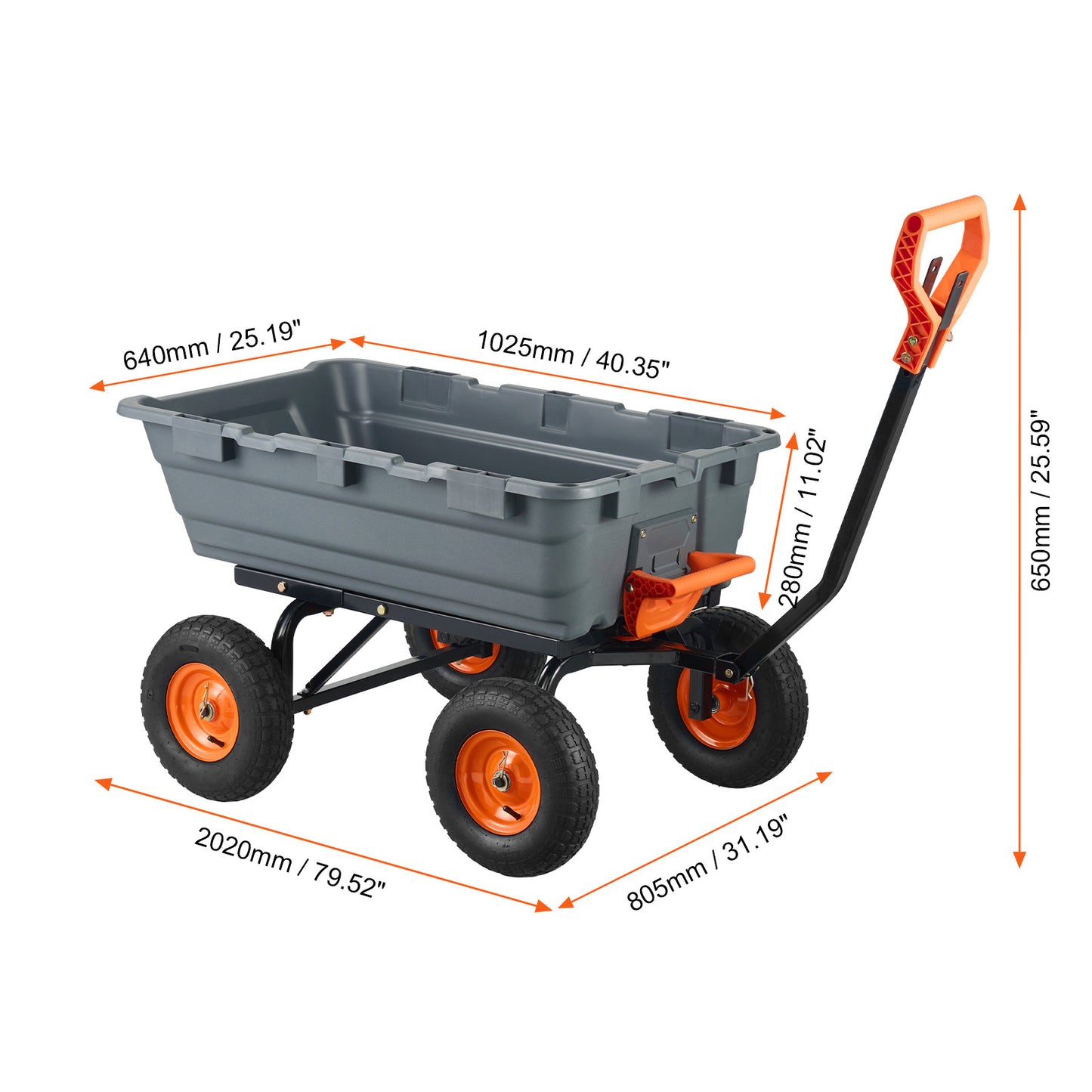 Tuinkar – Kiepkar – Tuintrolley – Bolderwagen – Kruiwagen – Robuust Polyethyleen – Laadvermogen 545 kg – 183 Liter Laadvolume