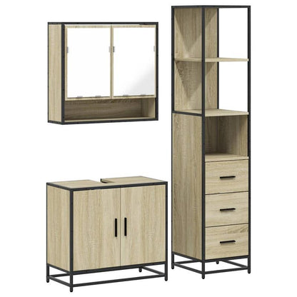 Badkamermeubelset – Badkamerkast – Wastafelkast – Ladekast – Spiegel – Variant Braun – Sonoma Eikenhout – Compact & Duurzaam