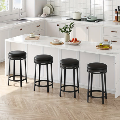 Barkrukken – Barstoelen – Barstoelen Zonder Rugleuning – Keukenstoelen – Barzetels – Draaibaar 360° – Met Voetsteun – Modern Rond Design – Onderhoudsvriendelijk