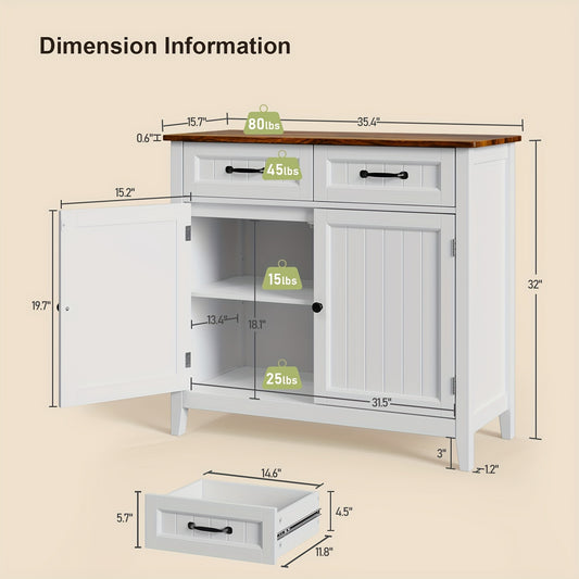 Dressoir – Opbergkast – Ladekast – Buffetkast – Keukenkast – Vintage Kleur – Hardhouten Materiaal – 81 cm Hoog