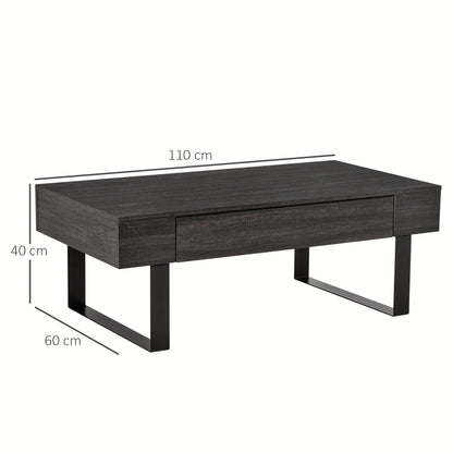 Modern Industrial Coffee Table Side Table with Drawer & Open Shelf - Heavy-Duty Steel Frame, Easy Assembly, Space-Saving Storage Center Table for Living Room, Office, Apartment - Sturdy Metal Furniture, Coffee Table for Livin