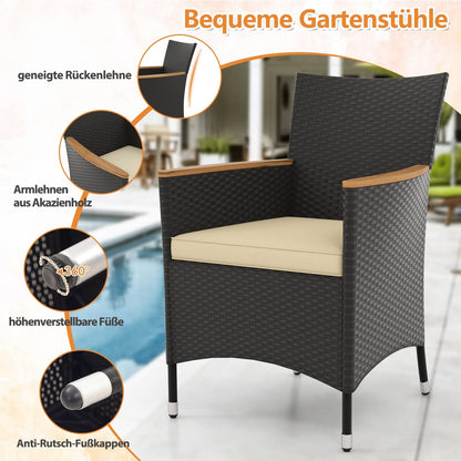 Rattan Tuinmeubelset – Tuinset – Buitenmeubilair – Terrasmeubels – Tuinmeubelen – 5-delig voor 4 Personen – Acaciahouten Tafelblad – Inclusief Parasolopening