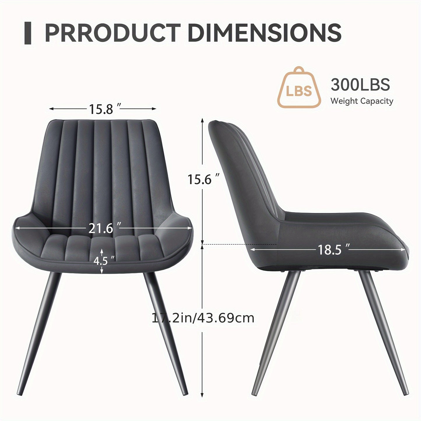 Eetkamerstoel – Loungestoel – Armstoel – Bureaustoel – Huiskamerstoel – Ergonomisch Design – Kunstleren Bekleding – Set van 2 – Donkergrijs
