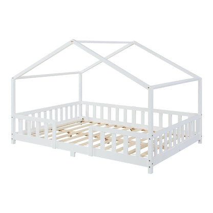 Kinderbed – Kinderbedden – Eenpersoonsbed – Hoogslaper – Stapelbed – Huisvormig Design – Valbeveiliging – Grenenhout – 140x200 cm