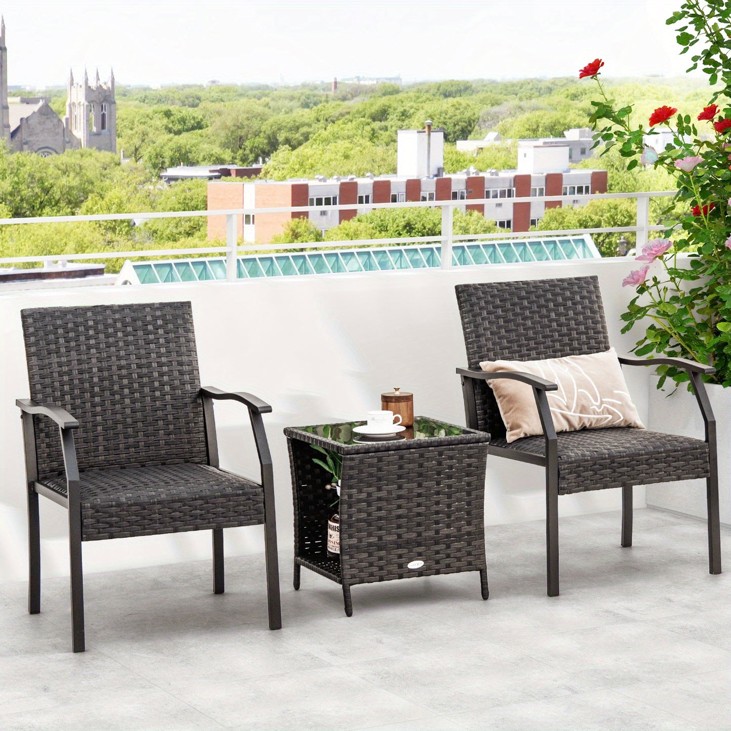Balkonset – Tuinset – Bistroset – Loungeset – Balkonmeubels – 3-delig Rattan – Weerbestendig PE Rattan – Comfortabele Snel Droge Kussens