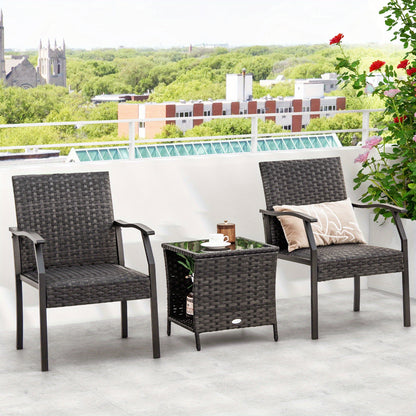 Balkonset – Tuinset – Bistroset – Loungeset – Balkonmeubels – 3-delig Rattan – Weerbestendig PE Rattan – Comfortabele Snel Droge Kussens