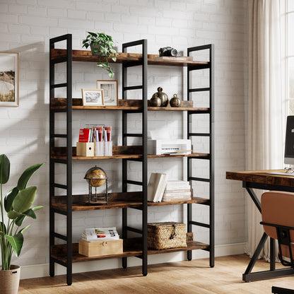 180.34cm Tall Industrial 5-Tier Freestanding Bookshelf | Wooden Shelves with Wide Open Spaces, Large Storage for Books, CDs, Garage Kits, Christmas Holiday Style, Suitable for Bedroom, Living Room, Office - BYBLIGHT