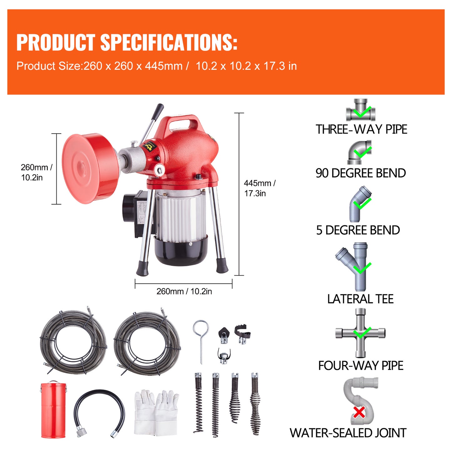 Ontstopper – Rioolontstopper – Gootsteenontstopper – WC Ontstopper – Afvoerontstopper – 370W Motor – 36,5 Meter Gehard Stalen Kabel