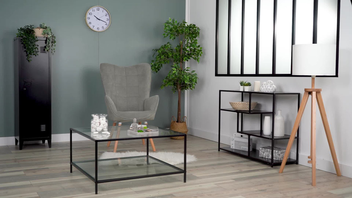 Scandinavische Fauteuil – Sessel – Stoel – Relaxstoel – Lounge Chair – Groen Patchwork – Met Houten Poten – Hoogwaardige Schuimvulling