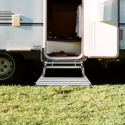 Aluminium Opstapje RV – Opklapbare Campertrap – Metalen Stap – Motorhome Stap – Niet-slip Platform – Lichtgewicht Aluminium – Draagvermogen 150 kg