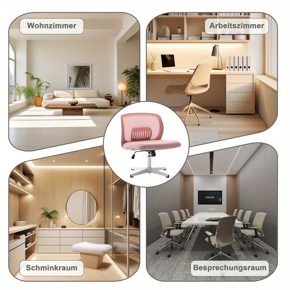 Bureaustoel – Bureaustoelen – Office Chair – Gamestoel – Draaistoel – Verstelbaar in Hoogte – 360° Draaibaar – Met Stevig Metalen Frame – Brede Zitting – Zonder Armleuningen – Zacht Gewatteerd – Roze