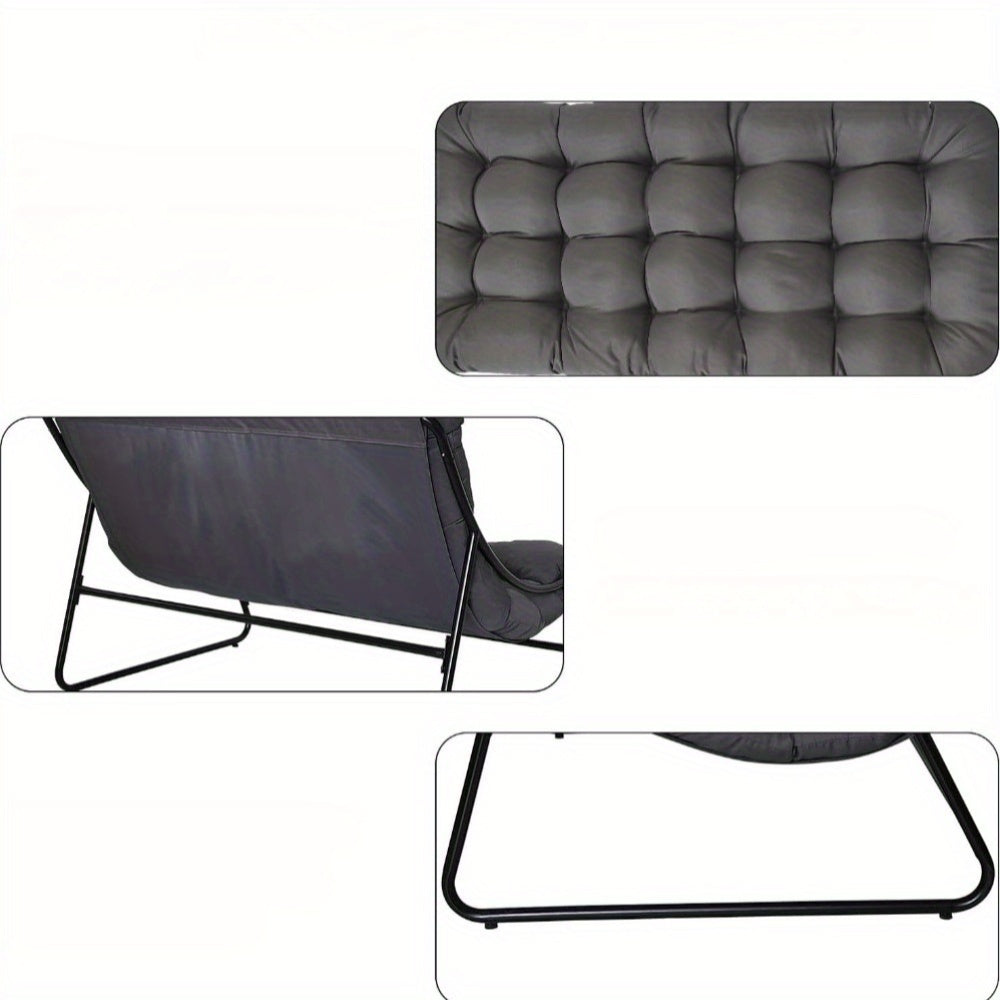 Relaxstoel dubbele relaxfauteuil – Schommelstoel – Loungestoel – Fauteuil – Ligstoel – Ergonomisch met armleuningen – Lichtgewicht en draagbaar – Grijs – Verstelbare rugleuning – Stevig metalen frame