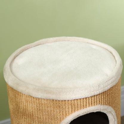 Krabpaal – Kattenboom – Krabton – Kattenmeubel – Kattentoren – Pluche Bekleding – Sisal Kraboppervlak – 35 x 60 cm – Geschikt Tot 10 kg – Bruin-Beige