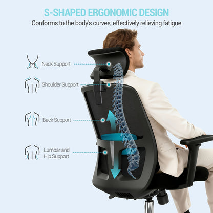 Ergonomische Bureaustoel – Bureaustoel Met Lendensteun – Bureaustoel – Comfortabele Werkstoel – Draaistoel – Verstelbare Hoofdsteun – Ademend Mesh – Draagkracht 150kg